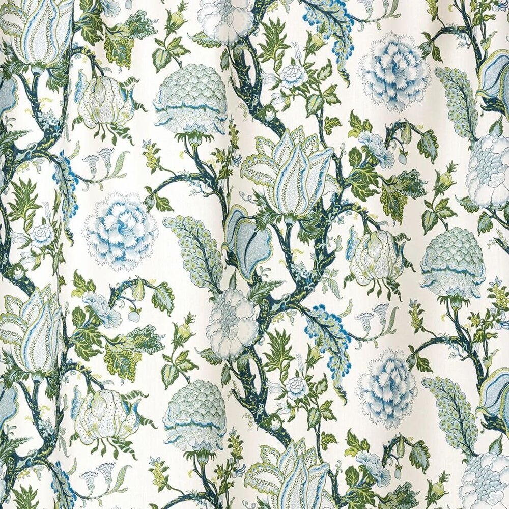 Casa Branca 1 Yard Audery Blue & Leaf Luxury Designer Fabric England Linen